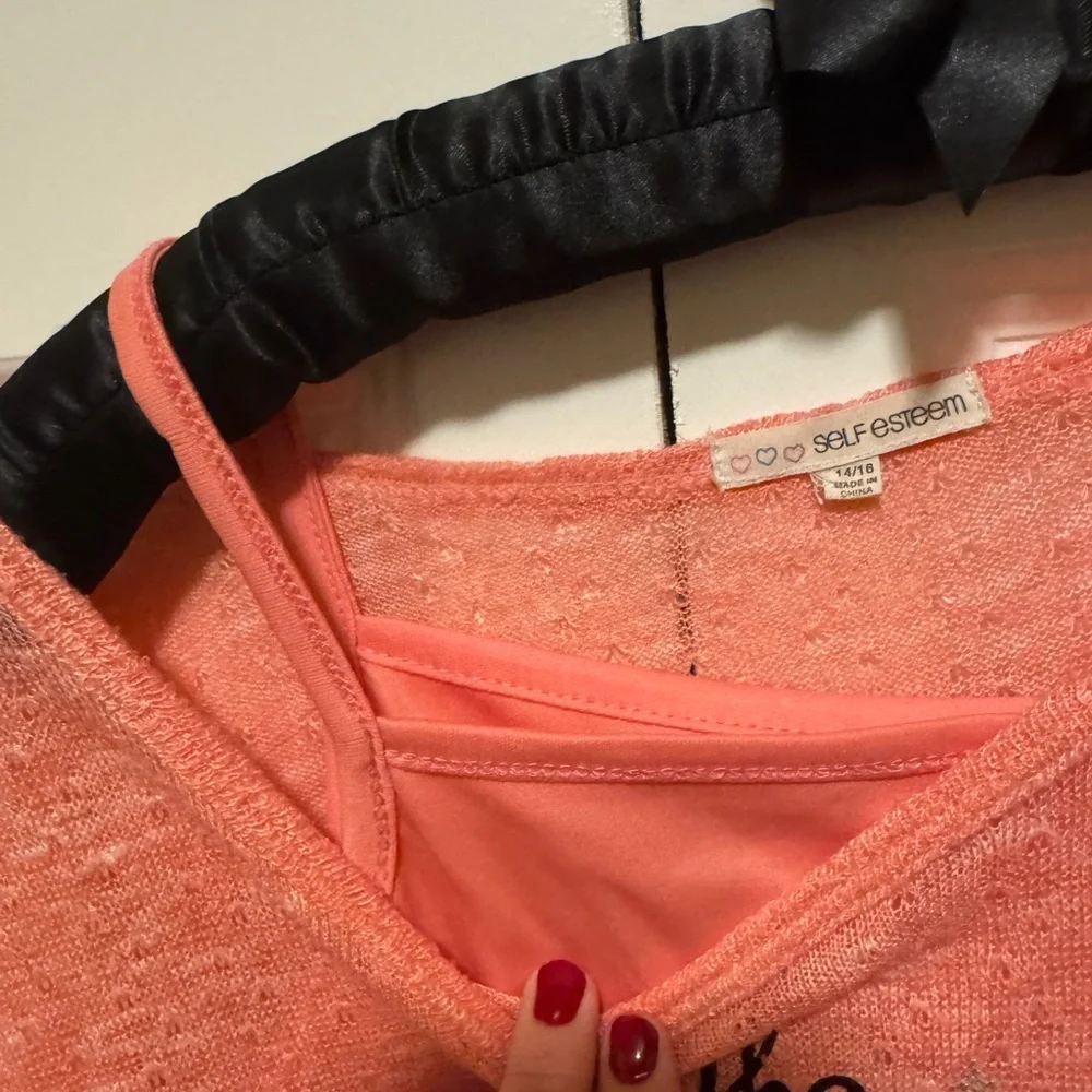Self Esteem Girls Coral Moon Graphic Tank Top Lace Hem Size 14/16